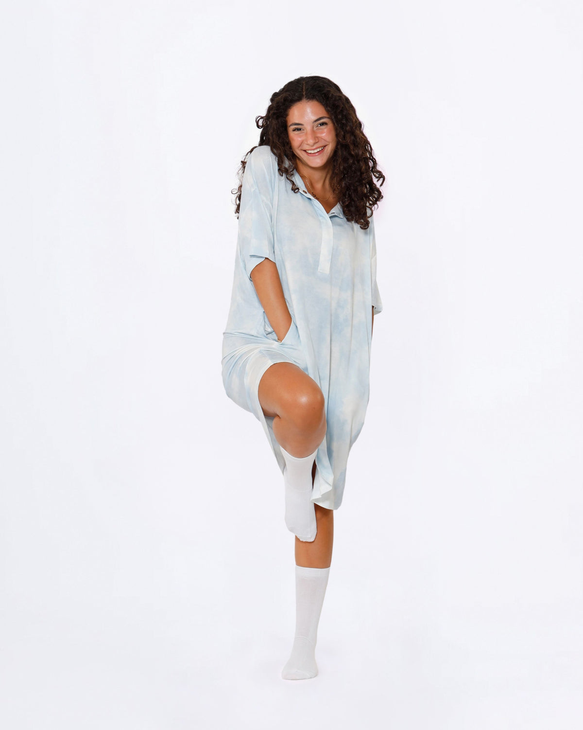 GRWM Blue Tie-Dye BF Sleep Tee