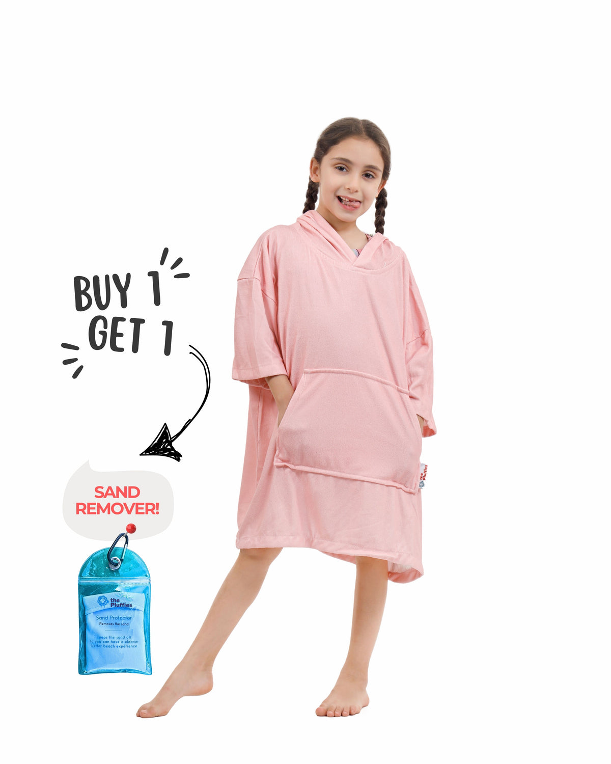 Pink Kids Towel Poncho + FREE Sand Remover