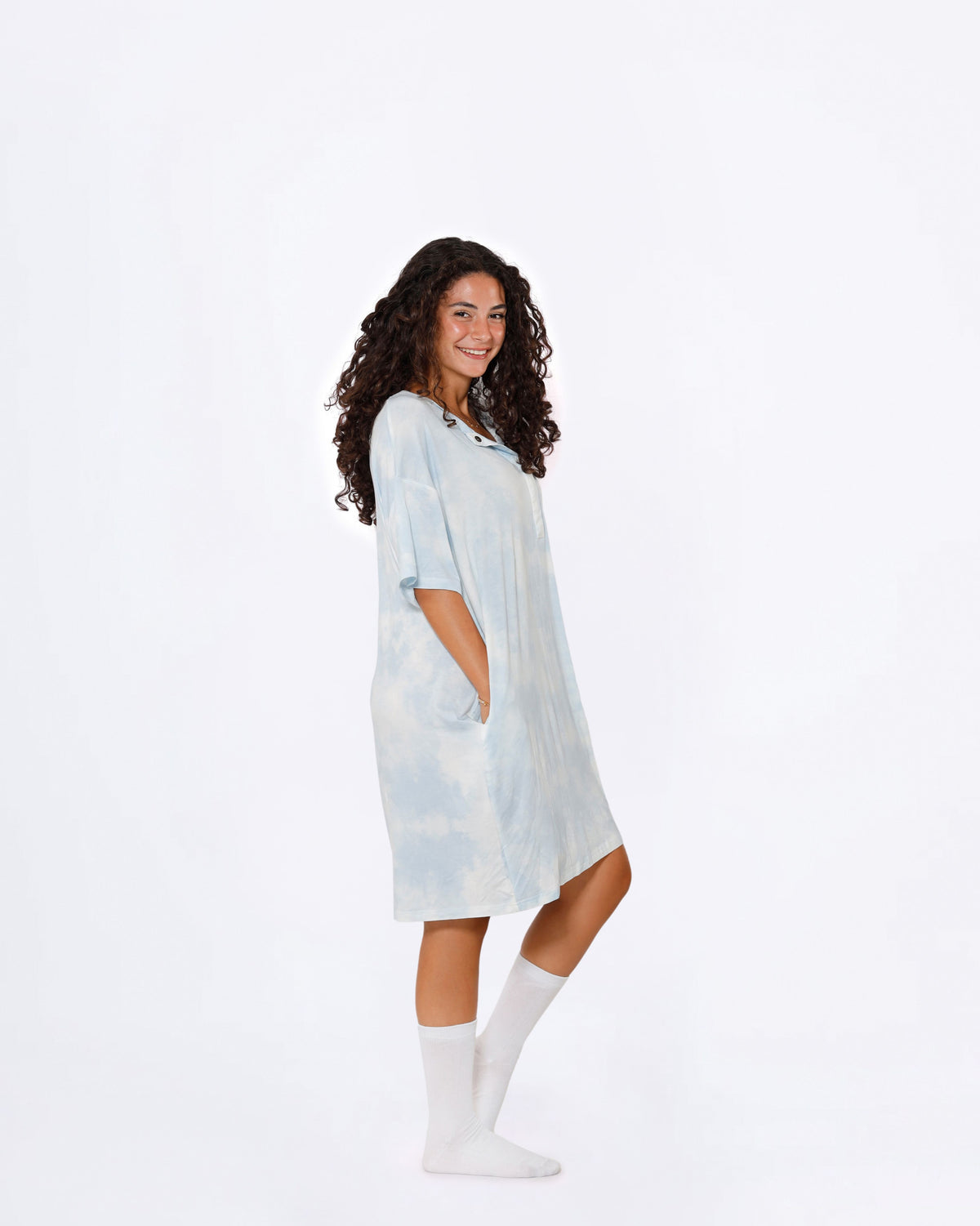 GRWM Blue Tie-Dye BF Sleep Tee