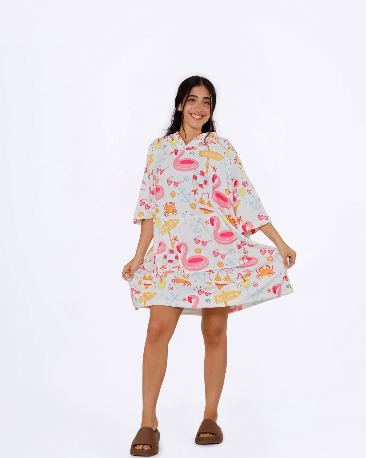 Flamingo Towel Poncho + FREE Sand Remover