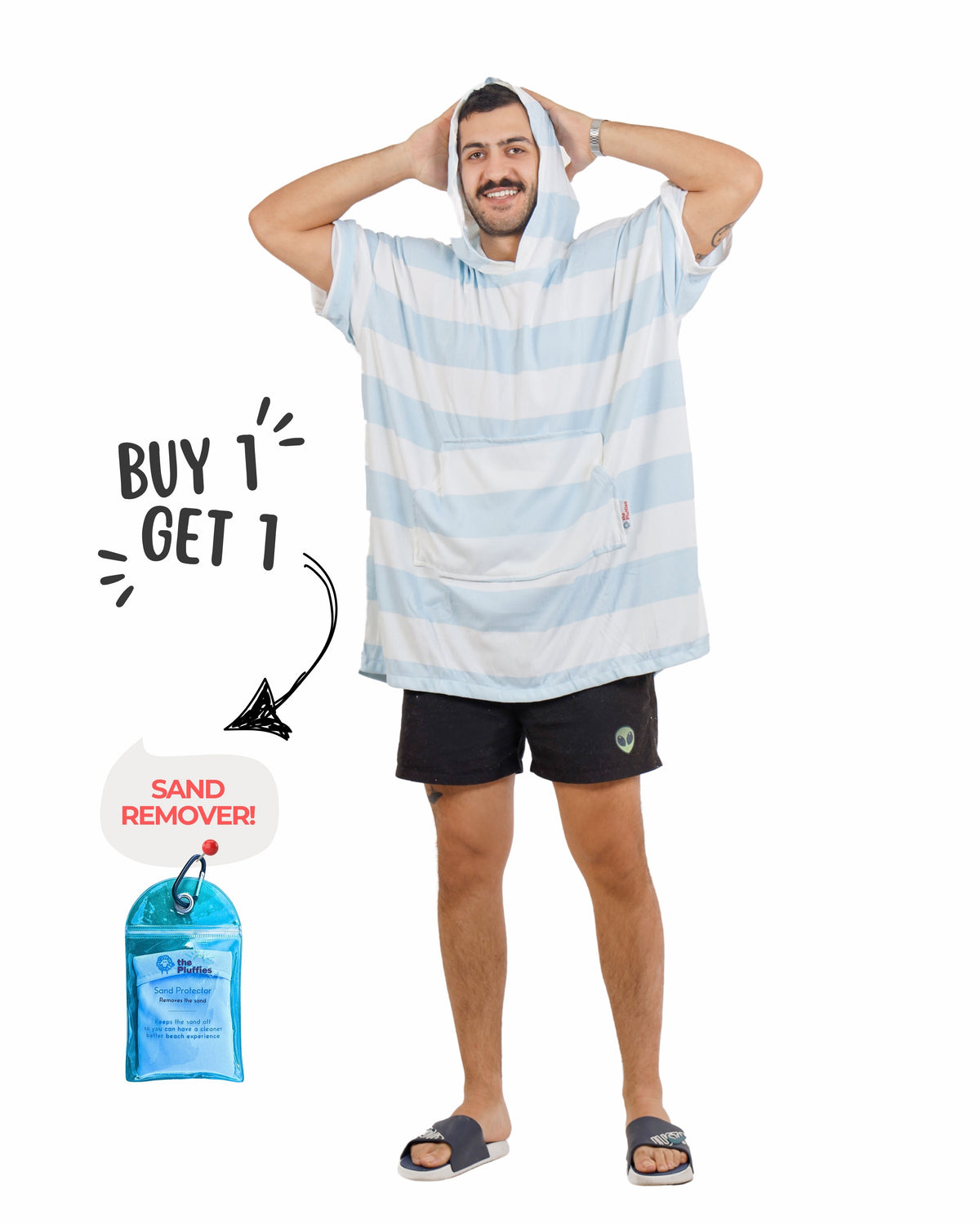 Blue Stripes Towel Poncho + FREE Sand Remover